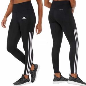 Adidas PRIMEGREEN Three Stripe Black White Hight Waisted 7/8 Leggings Sz Medium